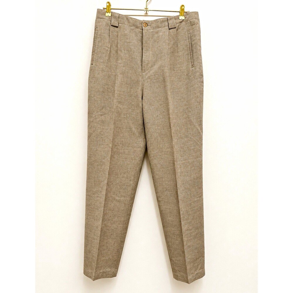 Liz Claiborne Beige Linen Cotton Flat Front Dress Pants Pockets 16